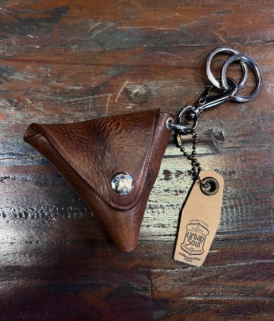 URBAN SOUL Distressed Brown Triangular Leather Coin Pouch