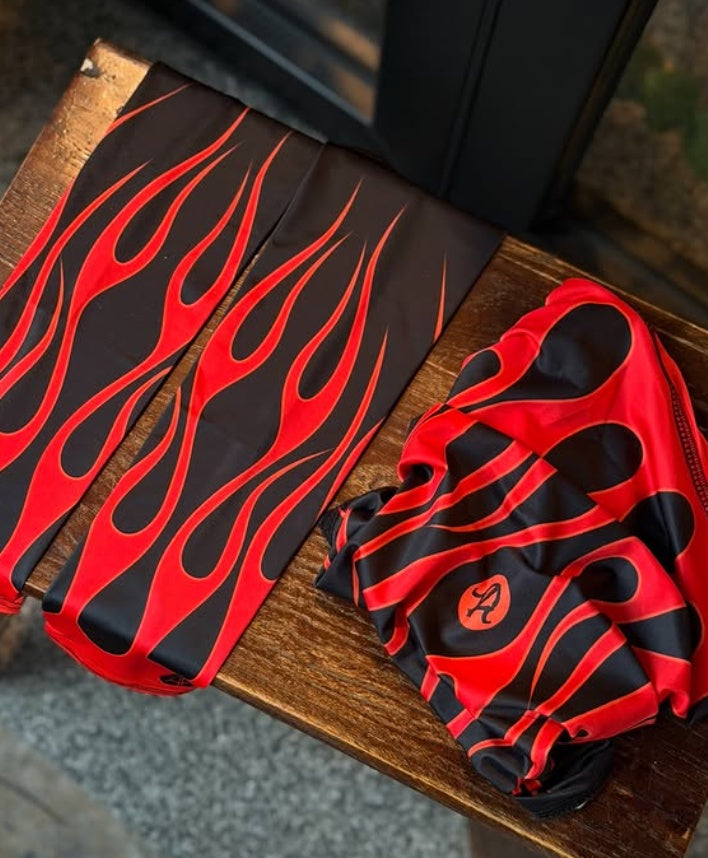 AIR RUNNER Red & Black Flame Print Magic Headscarf