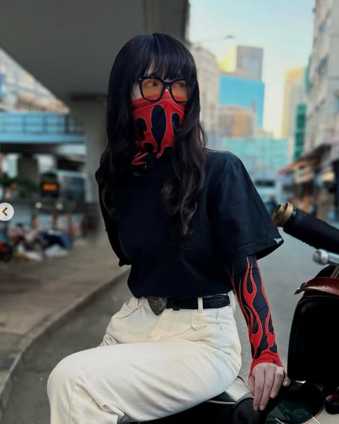 AIR RUNNER Red & Black Flame Print Magic Headscarf