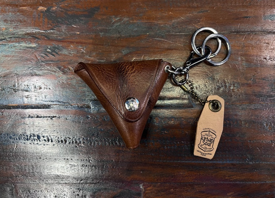 URBAN SOUL Distressed Brown Triangular Leather Coin Pouch
