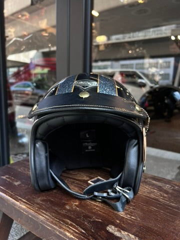 URBAN SOUL MUSE Vintage Short Bound-Edge Leather Helmet Visor - Black