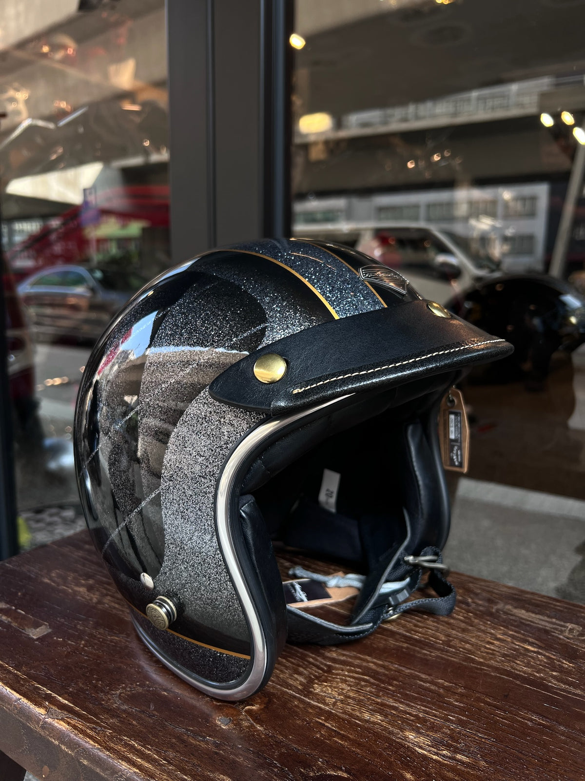 URBAN SOUL MUSE Vintage Short Bound-Edge Leather Helmet Visor - Black