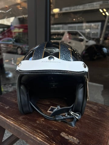 URBAN SOUL MUSE Vintage Short Bound-Edge Leather Helmet Visor - Black & White