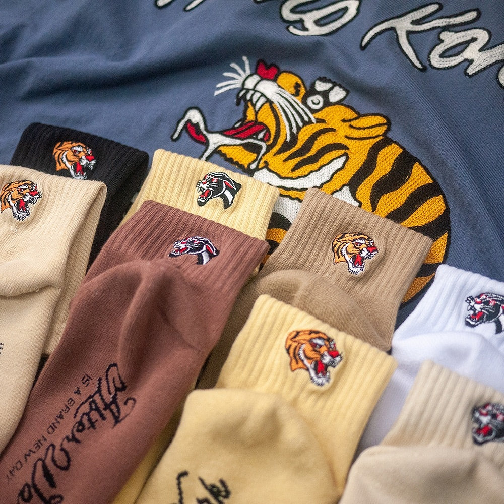 AFTERWORK Tiger & Panther Embroidered Crew Socks