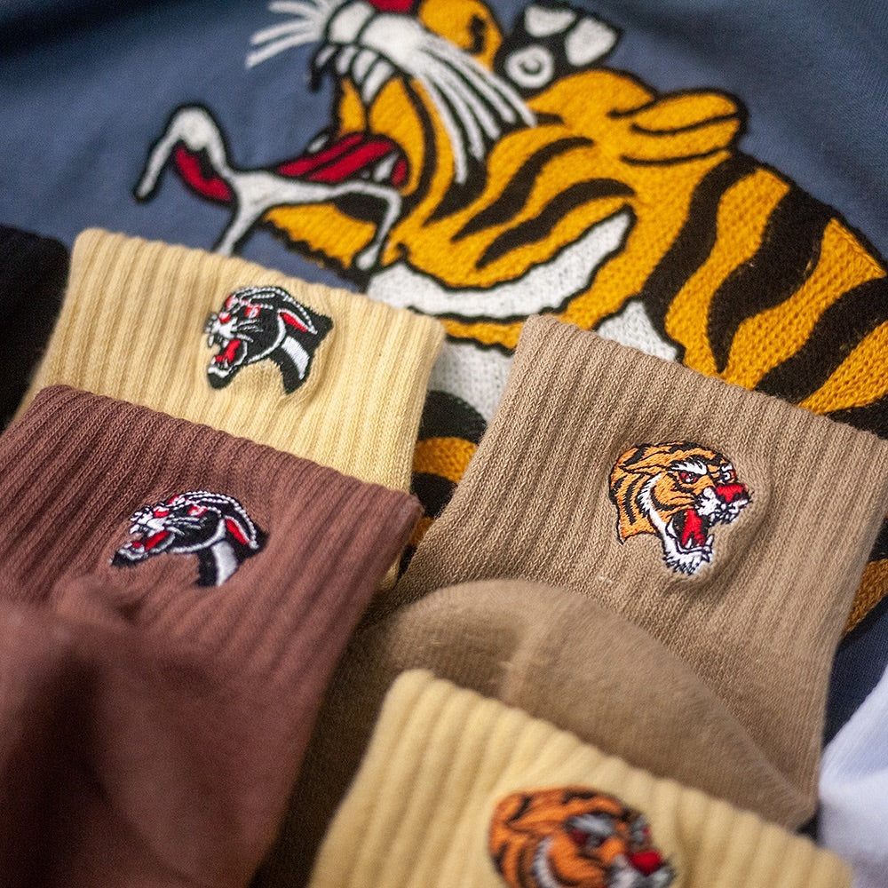 AFTERWORK Tiger & Panther Embroidered Crew Socks