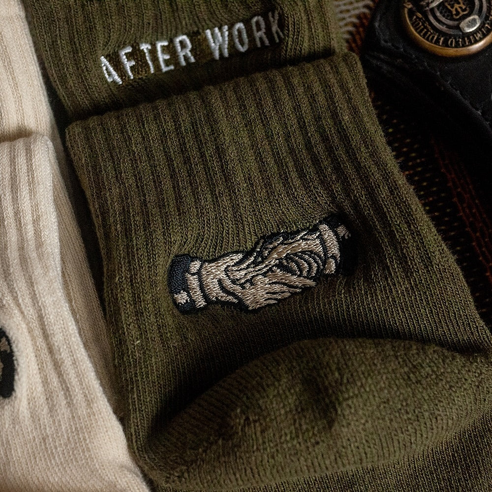 AFTERWORK Trust No One Handshake Embroidered Crew Socks