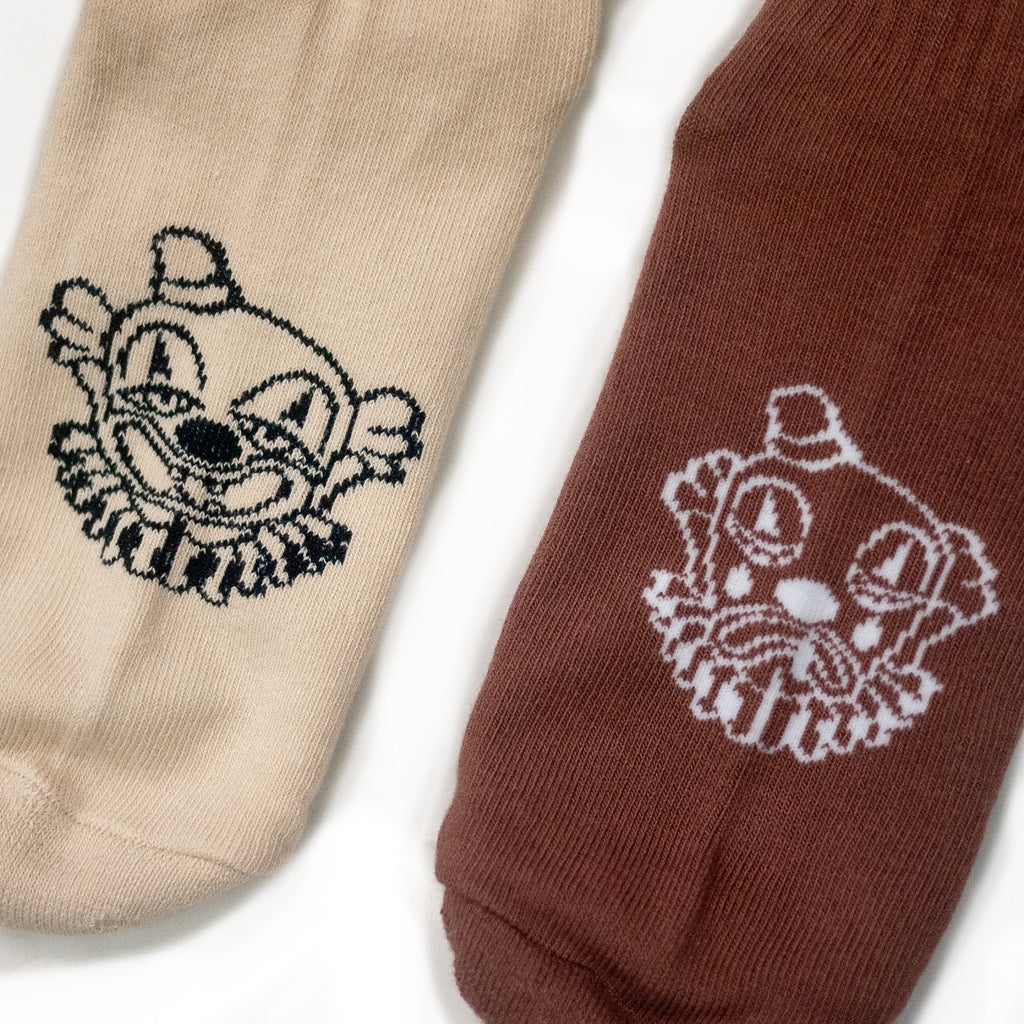 AFTERWORK Circus Tiger & Elephant Balancing Ball Embroidered Crew Socks