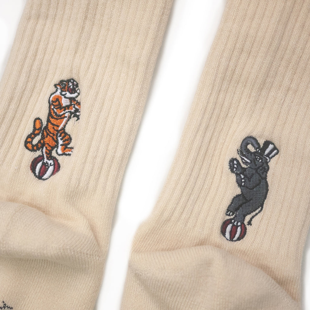 AFTERWORK Circus Tiger & Elephant Balancing Ball Embroidered Crew Socks