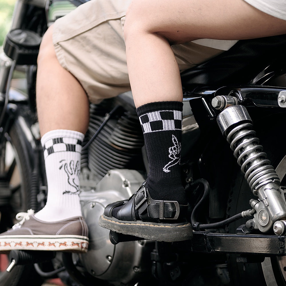 AFTERWORK Checkered Devil Hand Crew Socks