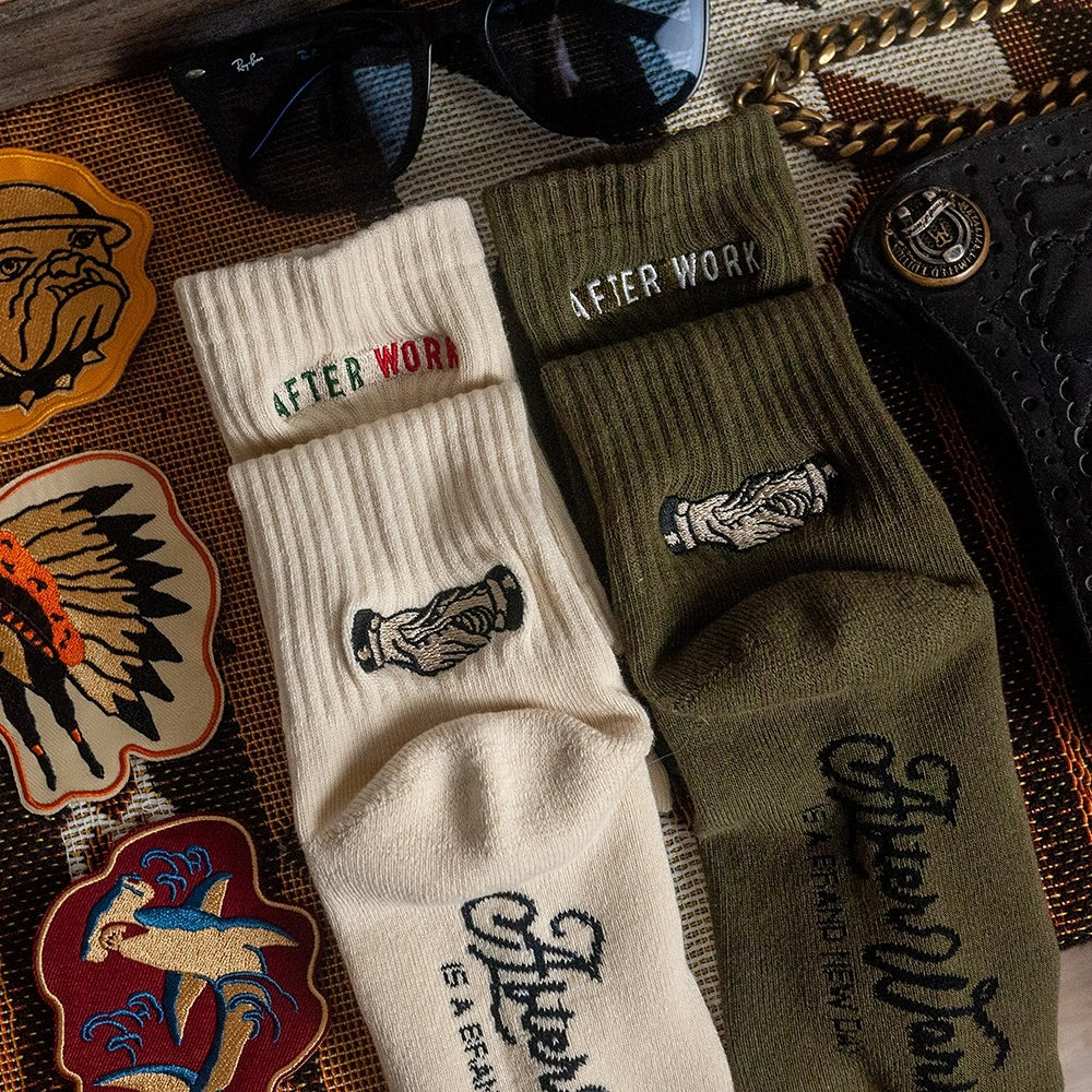 AFTERWORK Trust No One Handshake Embroidered Crew Socks