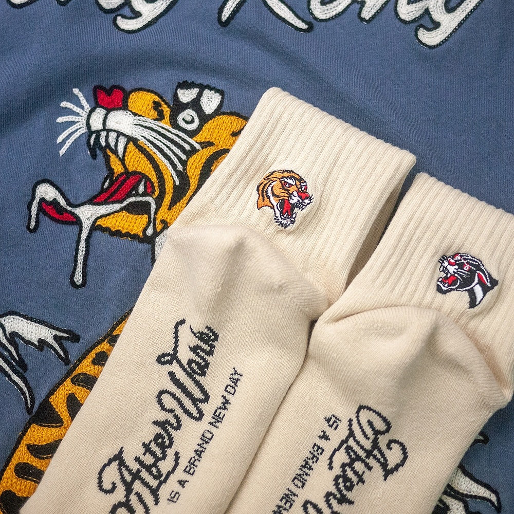 AFTERWORK Tiger & Panther Embroidered Crew Socks