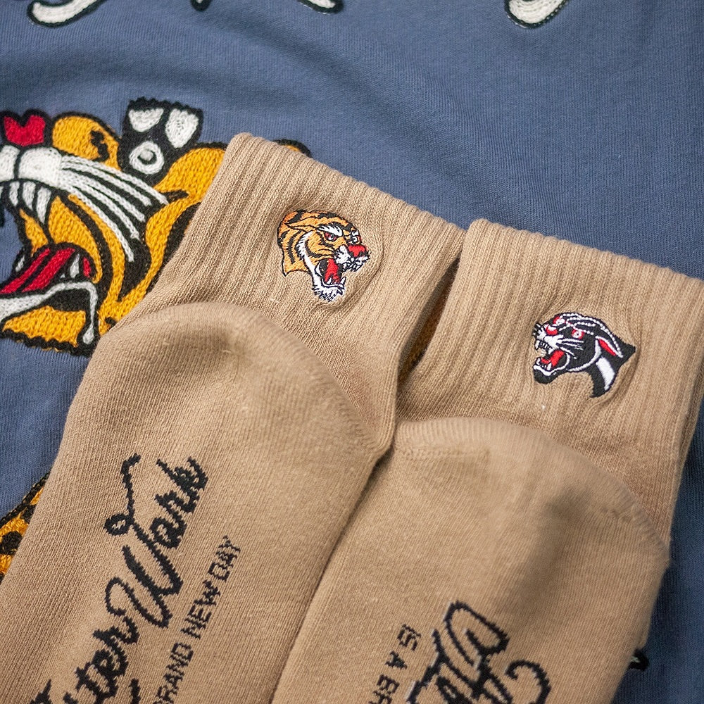 AFTERWORK Tiger & Panther Embroidered Crew Socks