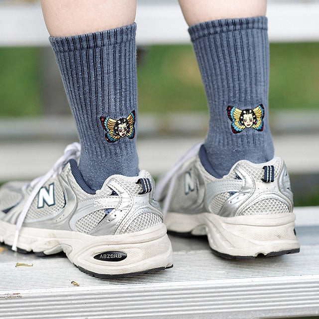 AFTERWORK Butterfly Lady Embroidered Crew Socks