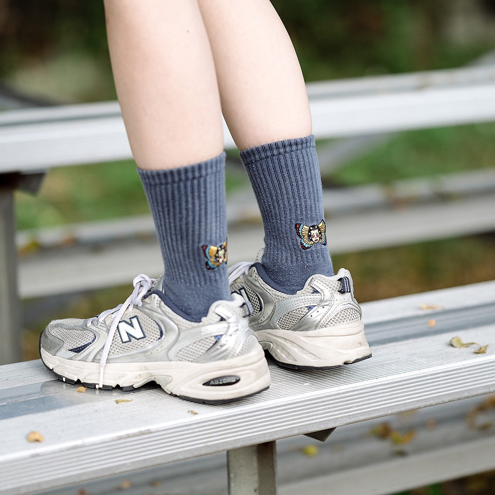 AFTERWORK Butterfly Lady Embroidered Crew Socks