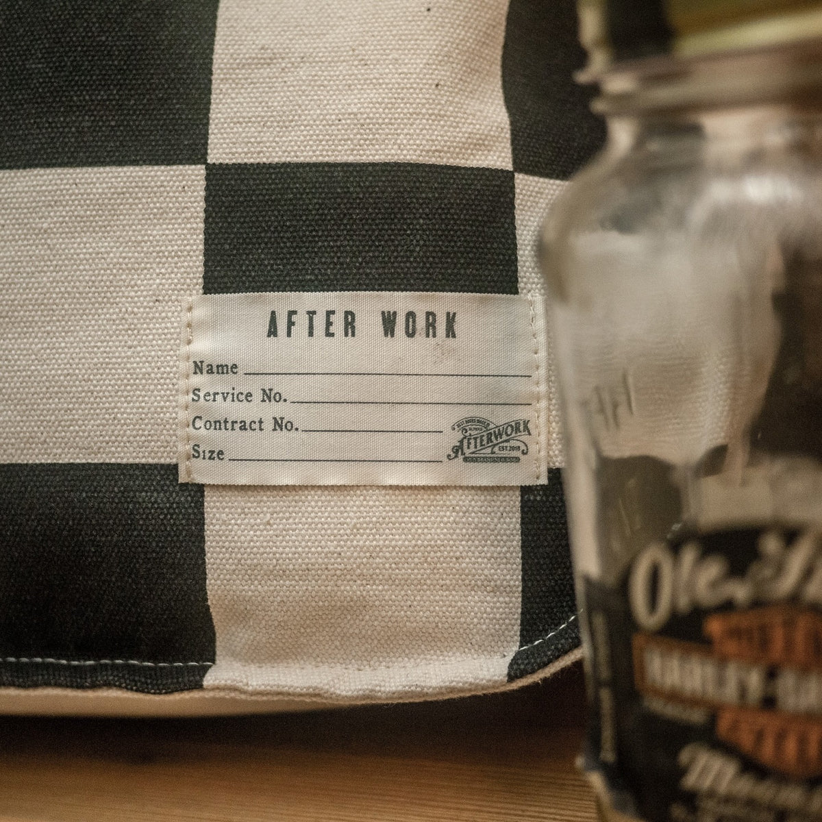 AFTERWORK Checkerboard Canvas Messenger Bag (Black & White / Retro U.S. Mail Bag Style)