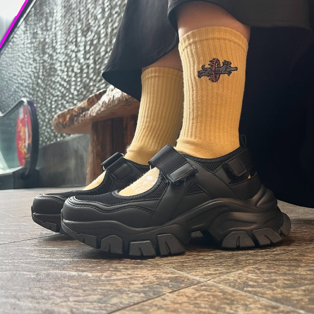 AFTERWORK Panther Jumping Through Fire Ring Embroidered Crew Socks