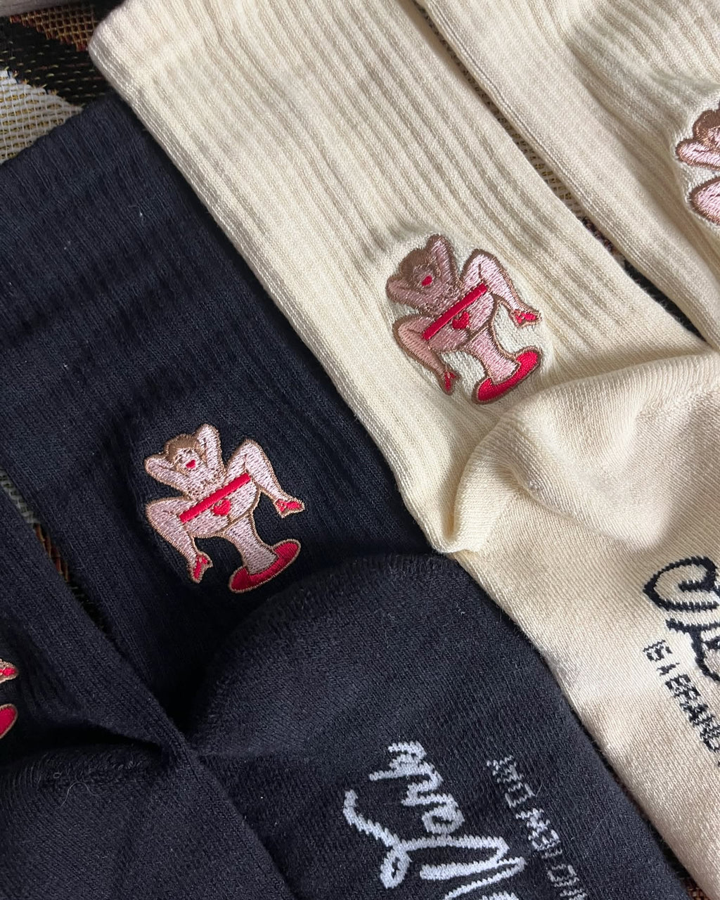 AFTERWORK Pin-Up Champagne Glass Girl Embroidered Crew Socks