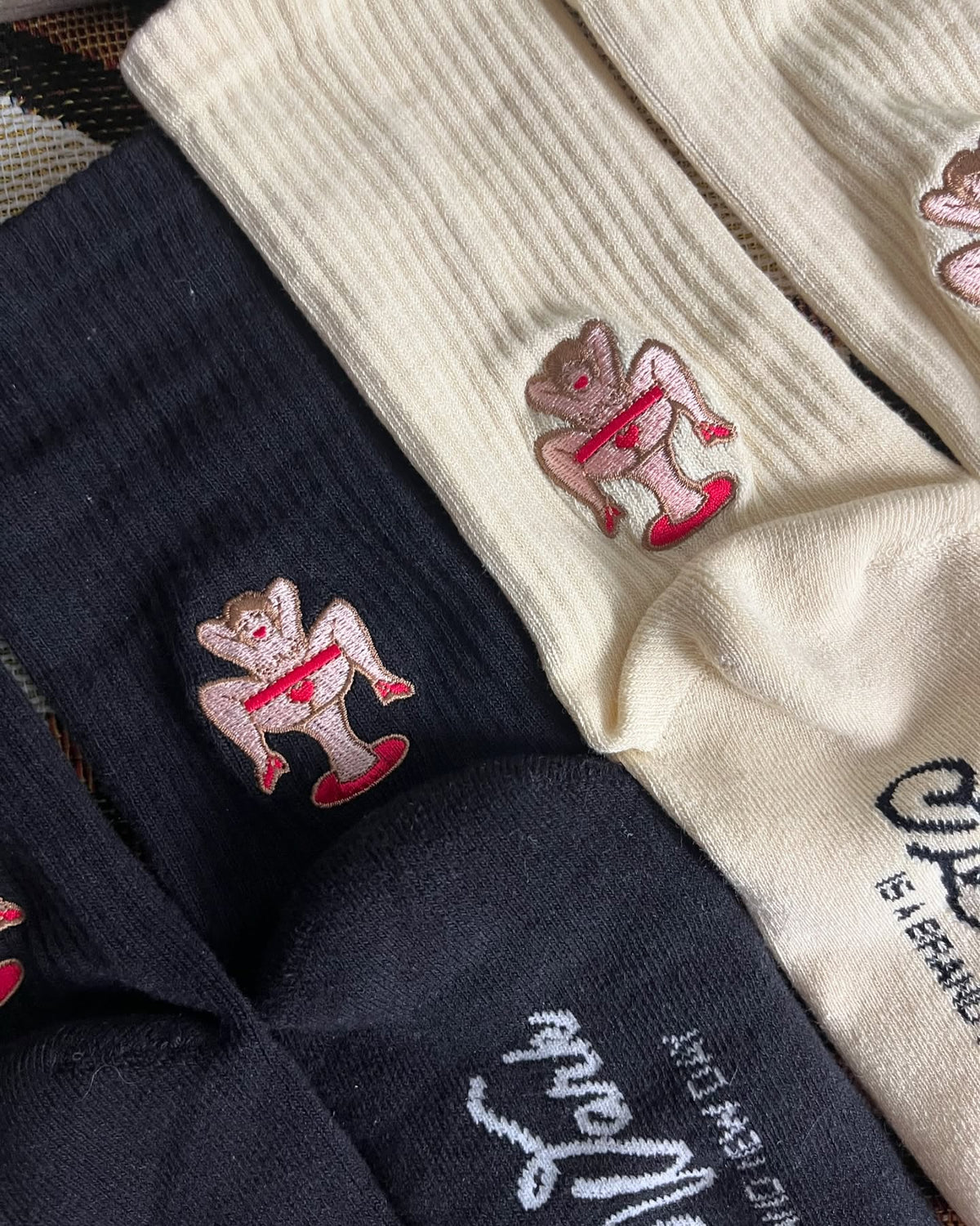 AFTERWORK Pin-Up Champagne Glass Girl Embroidered Crew Socks