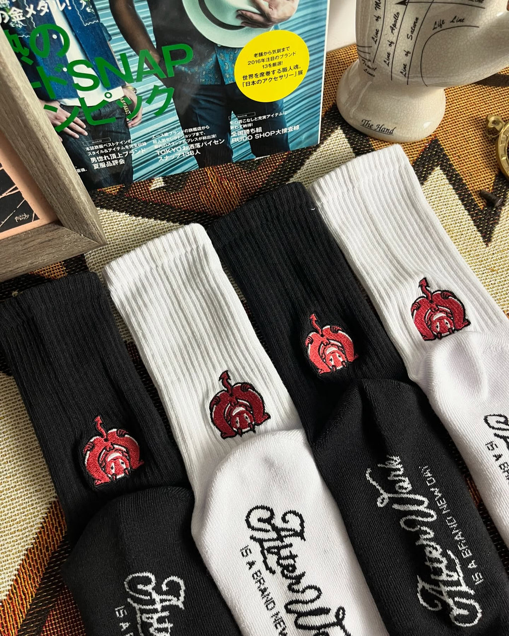 AFTERWORK Red Devil Embroidered Crew Socks