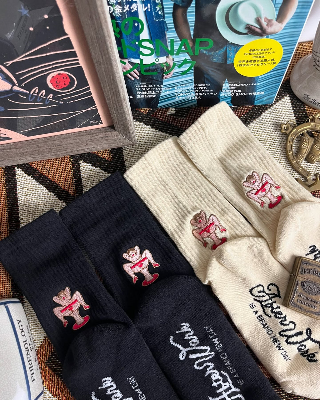 AFTERWORK Pin-Up Champagne Glass Girl Embroidered Crew Socks