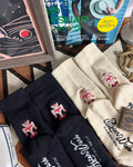 AFTERWORK Pin-Up Champagne Glass Girl Embroidered Crew Socks