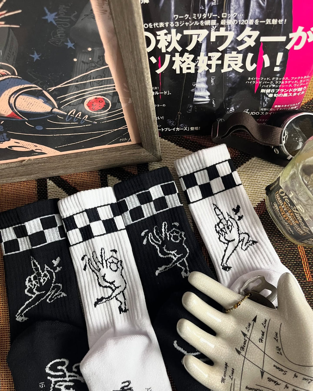 AFTERWORK Checkered Devil Hand Crew Socks