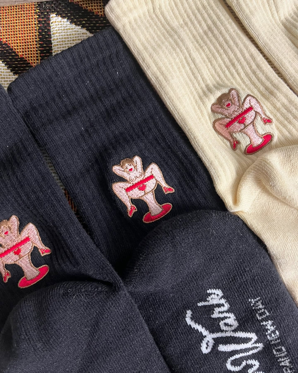 AFTERWORK Pin-Up Champagne Glass Girl Embroidered Crew Socks