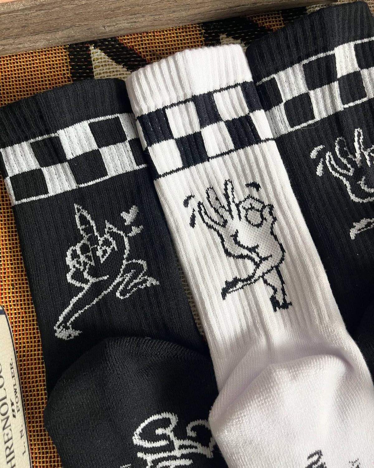 AFTERWORK Checkered Devil Hand Crew Socks