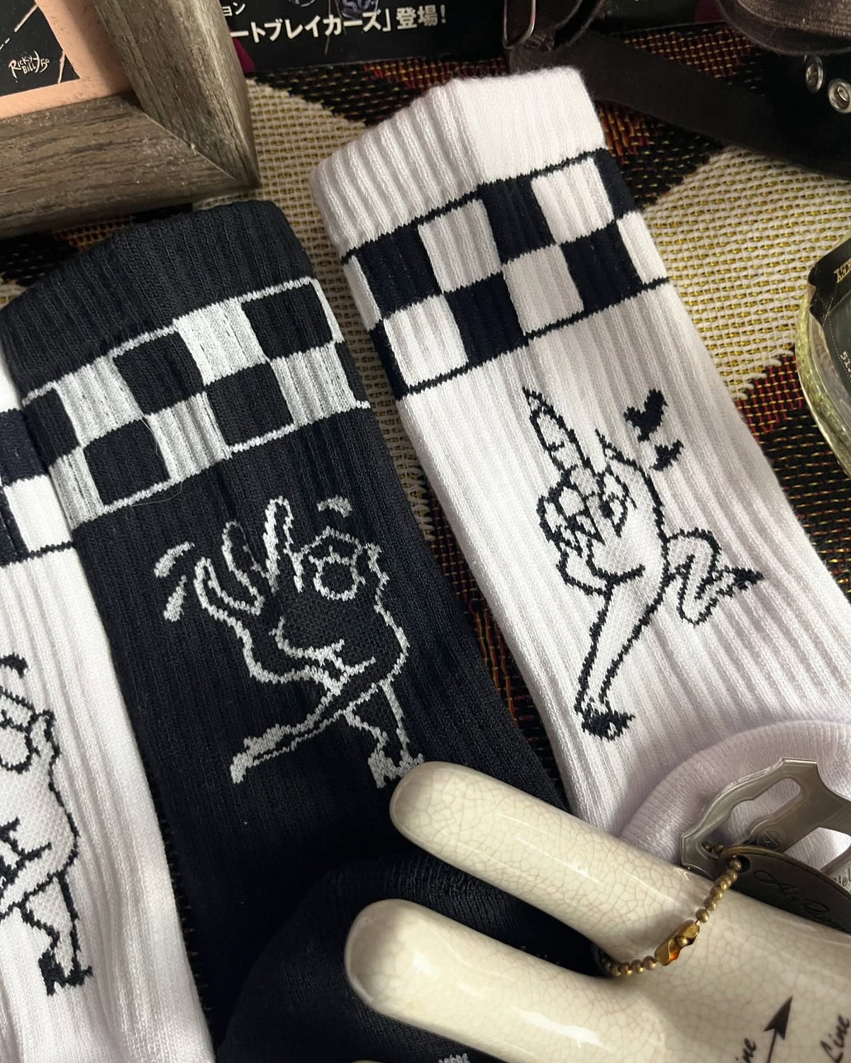 AFTERWORK Checkered Devil Hand Crew Socks