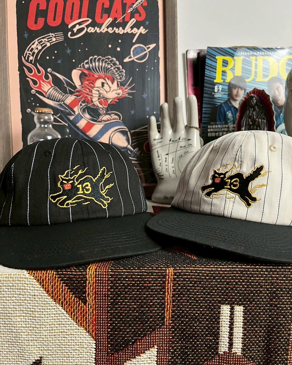 AFTERWORK 13 Flame Black Cat Cap (Beige HBT Stripe)