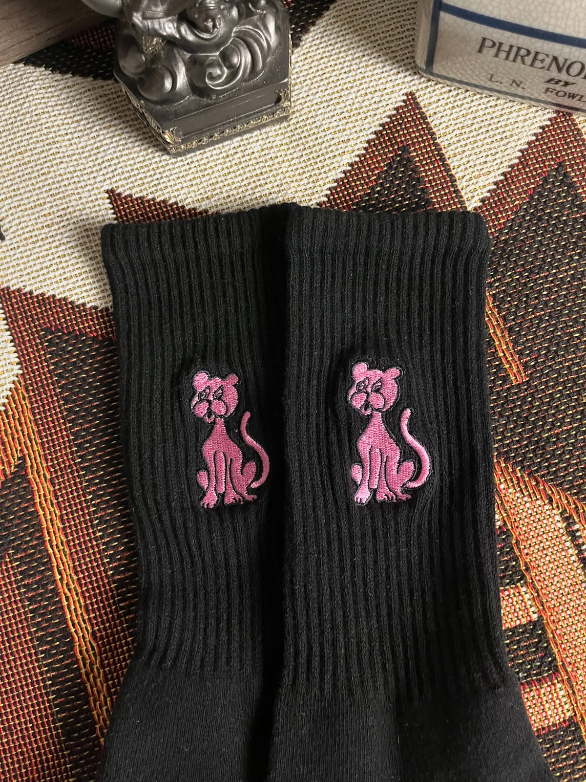 AFTERWORK Pink Panther Embroidered Crew Socks
