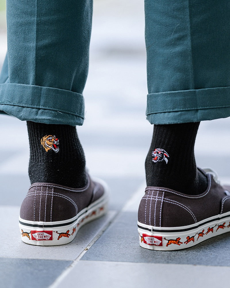 AFTERWORK Tiger & Panther Embroidered Crew Socks