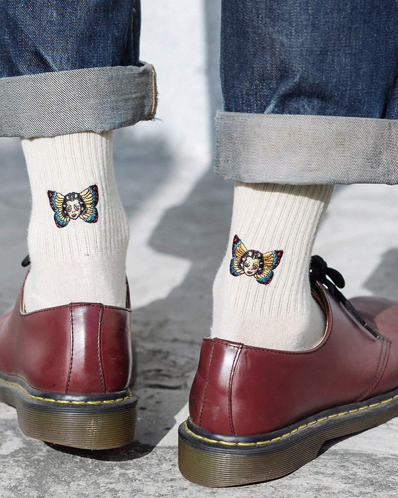 AFTERWORK Butterfly Lady Embroidered Crew Socks