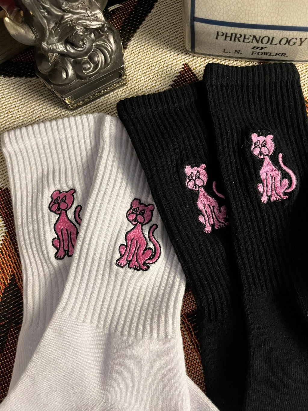 AFTERWORK Pink Panther Embroidered Crew Socks