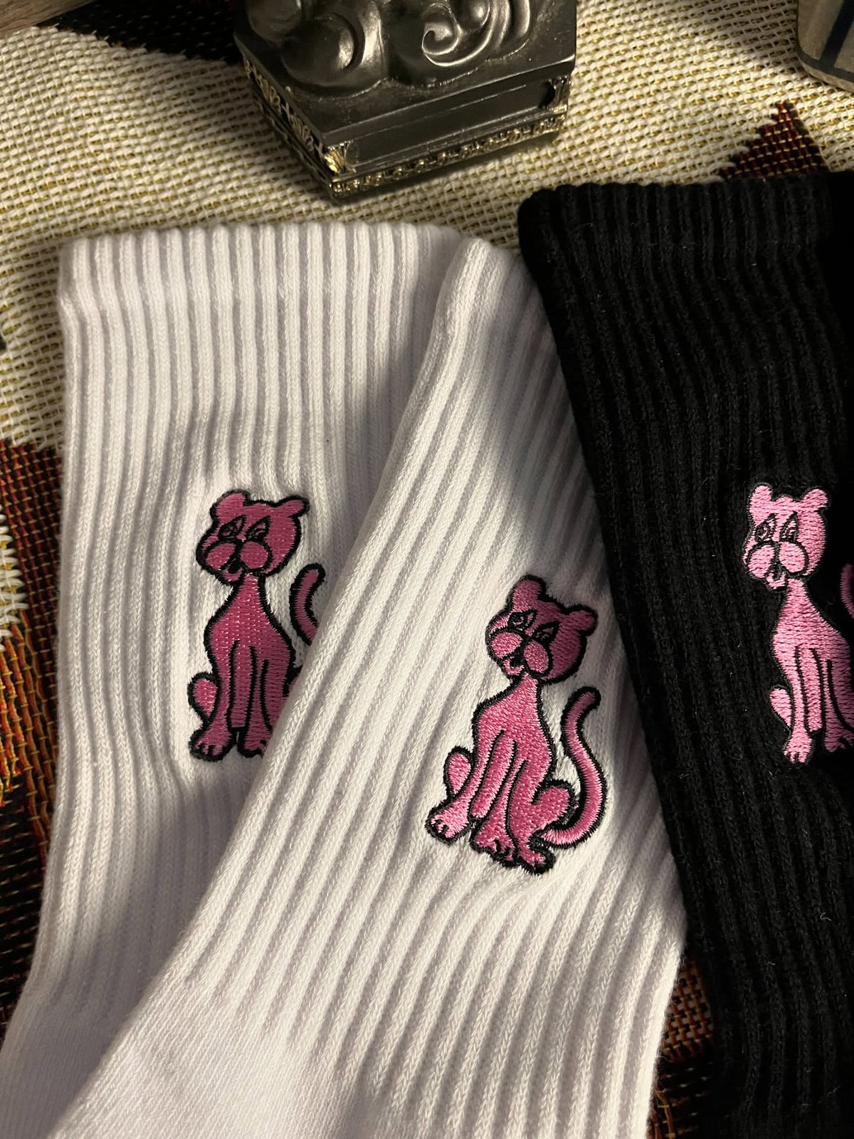 AFTERWORK Pink Panther Embroidered Crew Socks