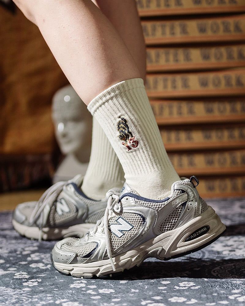 AFTERWORK Black Cat Embroidered Crew Socks