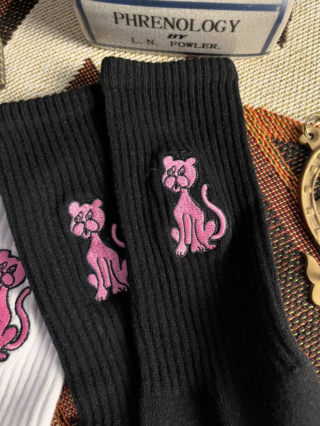 AFTERWORK Pink Panther Embroidered Crew Socks