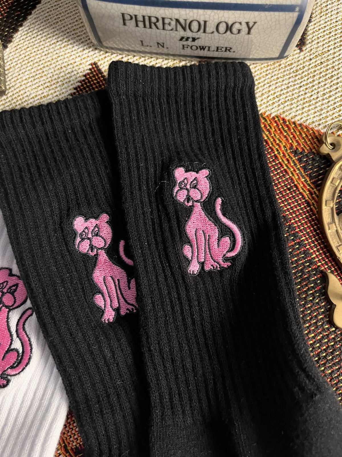 AFTERWORK Pink Panther Embroidered Crew Socks
