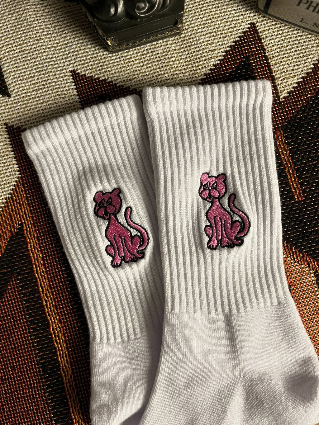 AFTERWORK Pink Panther Embroidered Crew Socks