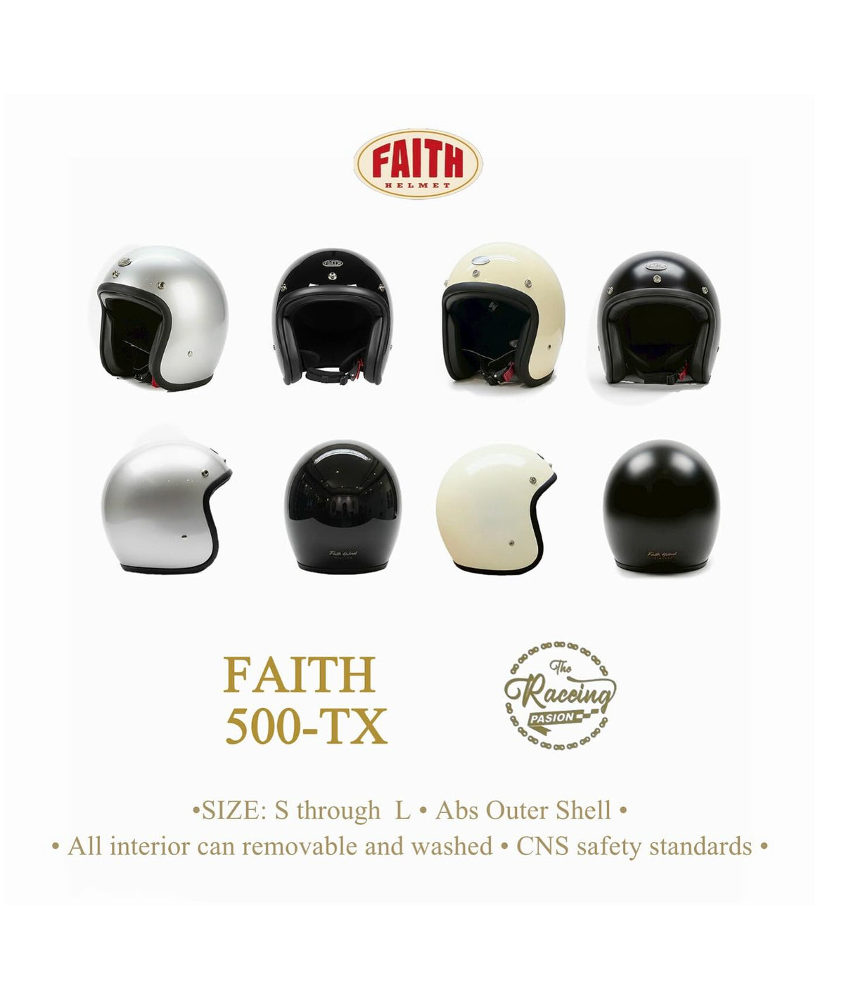 FAITH 500-TX Solid Color Low-Profile 3/4 Open-Face Helmet (Off-White)