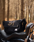 AFTERWORK Flame Black Cat 13 Canvas Messenger Bag (Black / Embroidered Design)