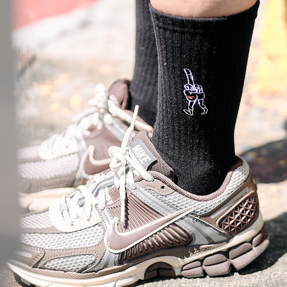 AFTERWORK "Walking Middle Finger" Embroidered Crew Socks
