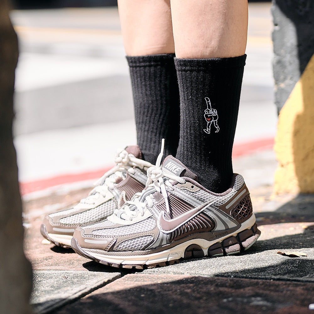 AFTERWORK "Walking Middle Finger" Embroidered Crew Socks