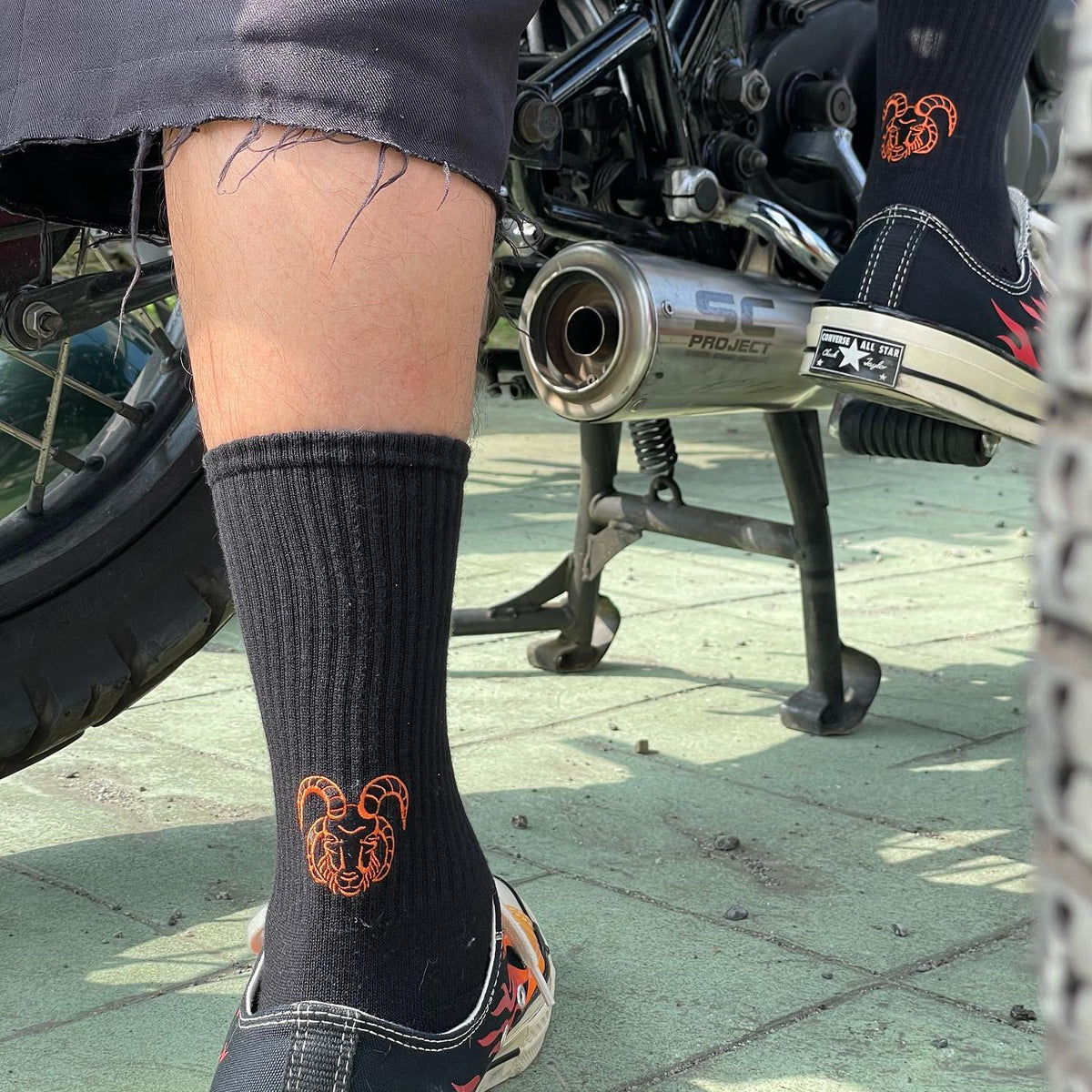 AFTERWORK "Demon Goat" Embroidered Crew Socks