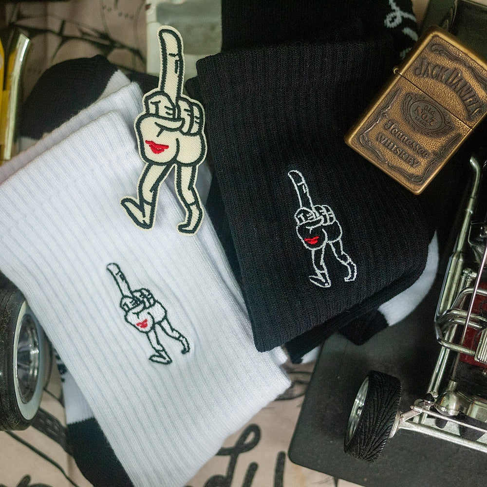 AFTERWORK "Walking Middle Finger" Embroidered Crew Socks