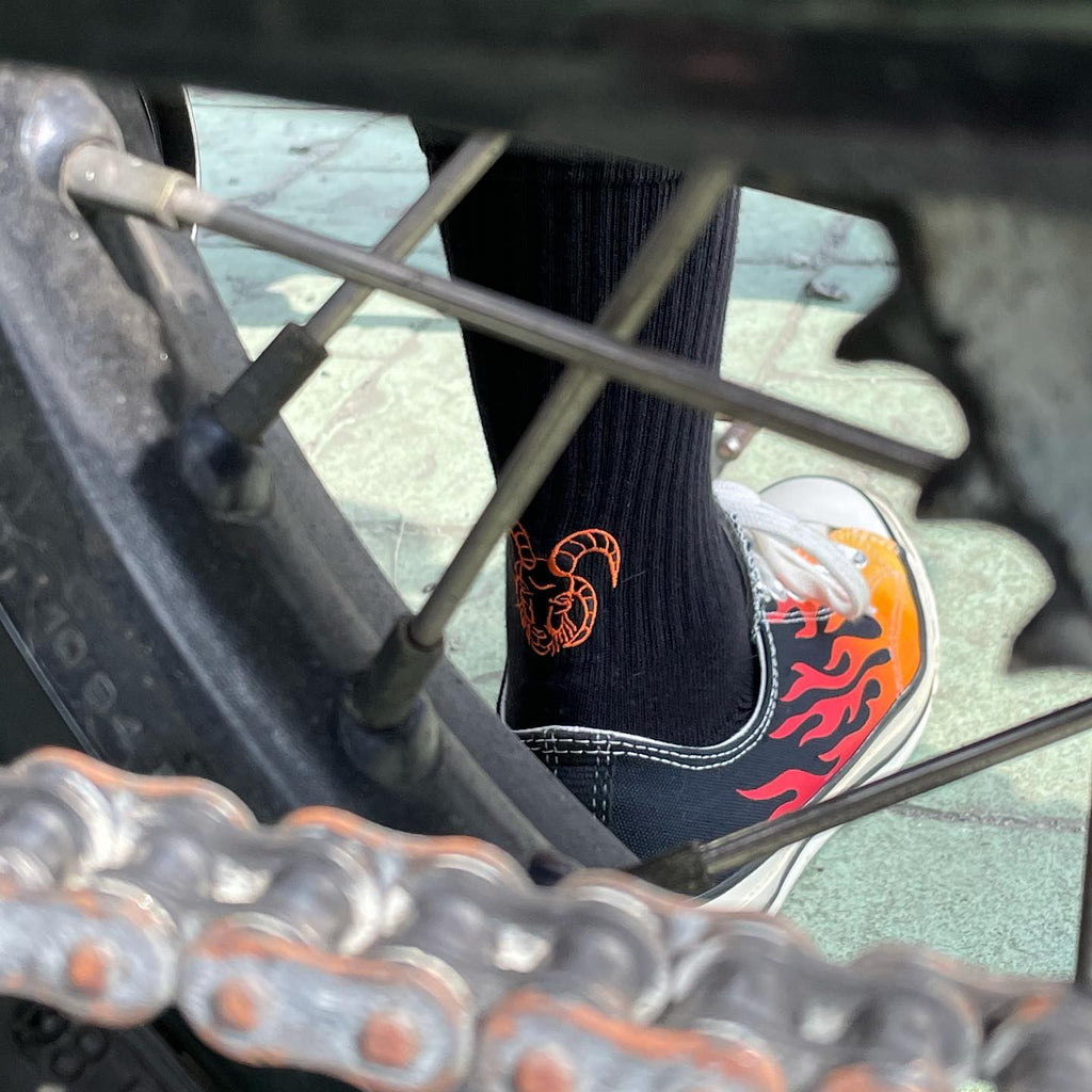 AFTERWORK "Demon Goat" Embroidered Crew Socks