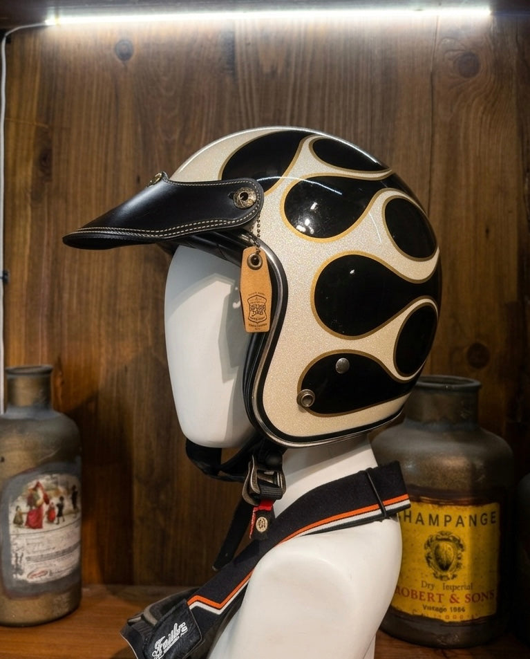 URBAN SOUL Vintage Stitched Leather Helmet Visor - Solid Black/Vintage Grey