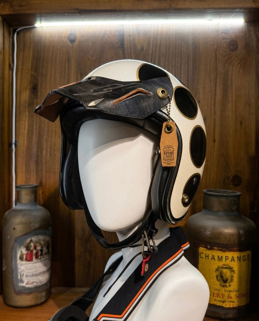 URBAN SOUL K1 Distressed Brown Lightning Rivet Leather Scrambler Helmet Visor