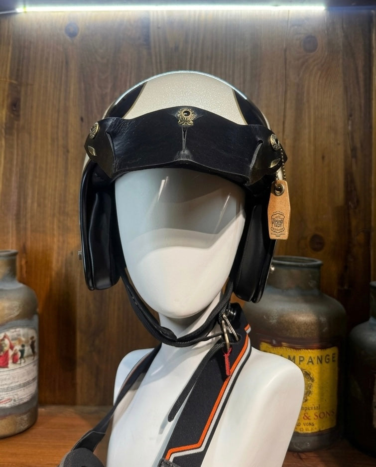 URBAN SOUL K1 Solid Black Rivet Leather Scrambler Helmet Visor