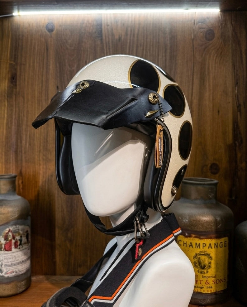 URBAN SOUL K1 Solid Black Rivet Leather Scrambler Helmet Visor